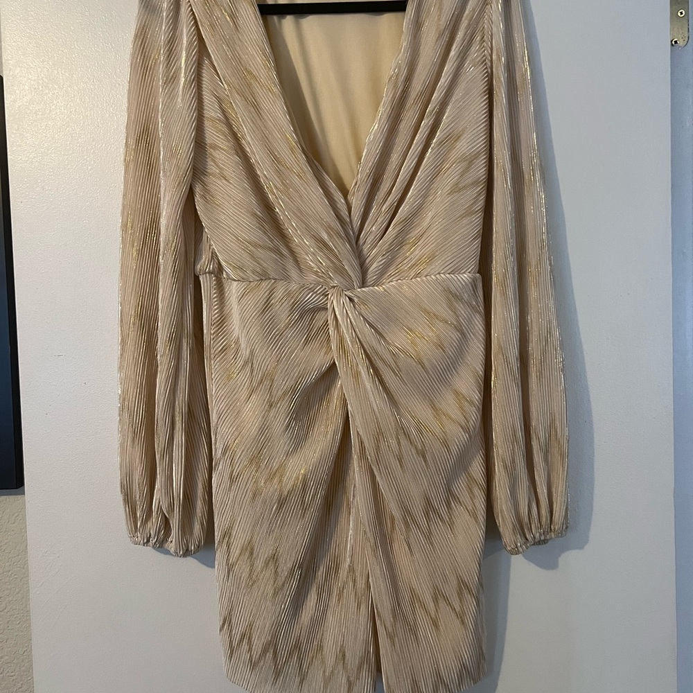 Vici Cream and Gold Long Sleeve Dress